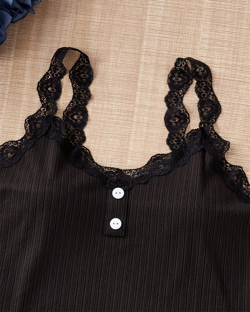 Curvvvy® DreamWear – Knit Lace Trim Camisole Pajama Set (3 Colors) curvvvy