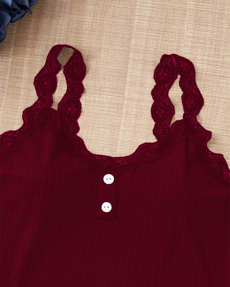 Curvvvy® DreamWear – Knit Lace Trim Camisole Pajama Set (3 Colors) curvvvy