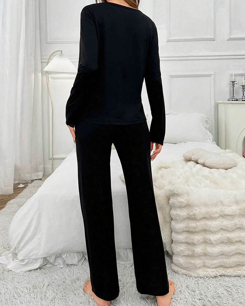 Curvvvy® DreamWear – Black Elegant Long-Sleeve Pajama Set curvvvy