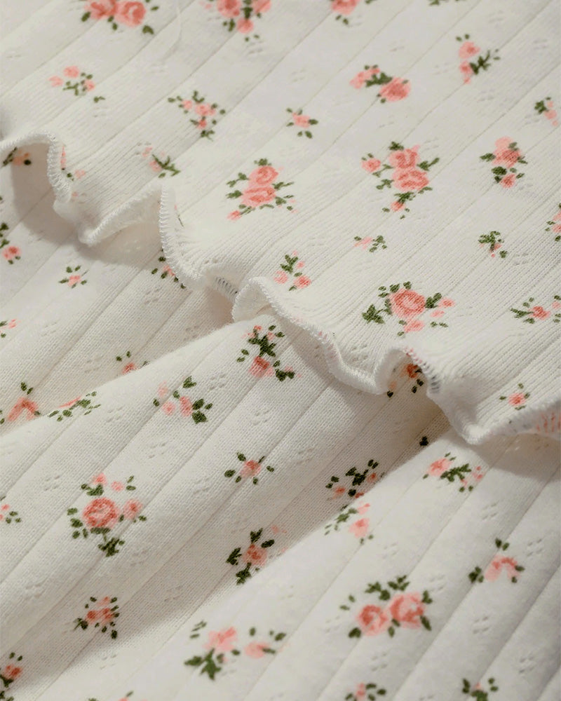 Curvvvy® DreamWear – White Floral Short-Sleeve Pajama Set with Long Pants🤍 curvvvy