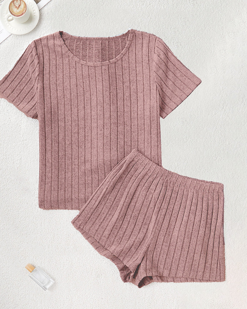 Curvvvy® Ribbed Tee & Shorts Lounge Set