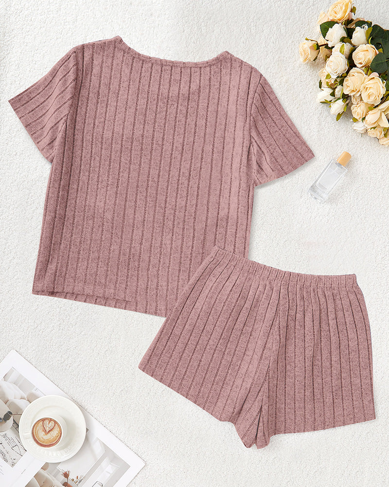 Curvvvy® Ribbed Tee & Shorts Lounge Set