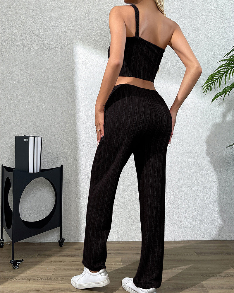 Curvvvy® Sleek Black Ribbed One-Shoulder Set