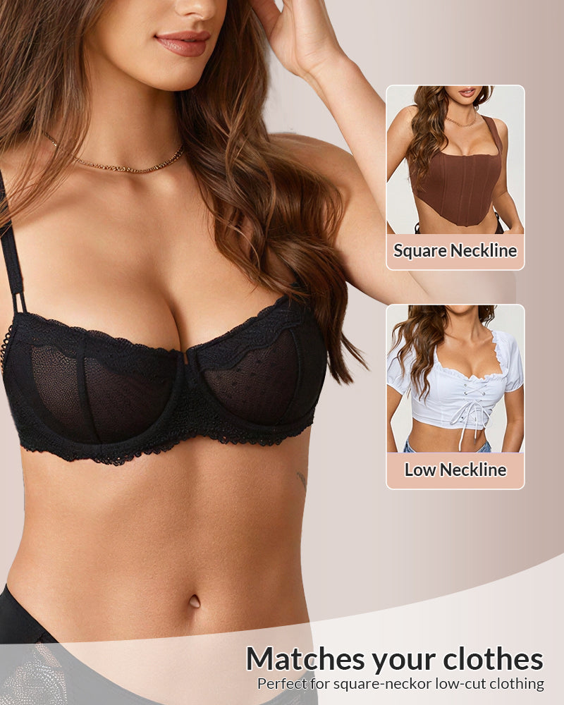 Curvvvy® Sheer Lace Underwire Balconette Bra