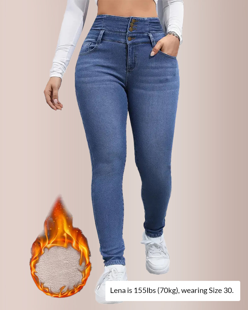 Curvvvy® High Waist Fleece-Lined Denim Jeans Curvvvy-US