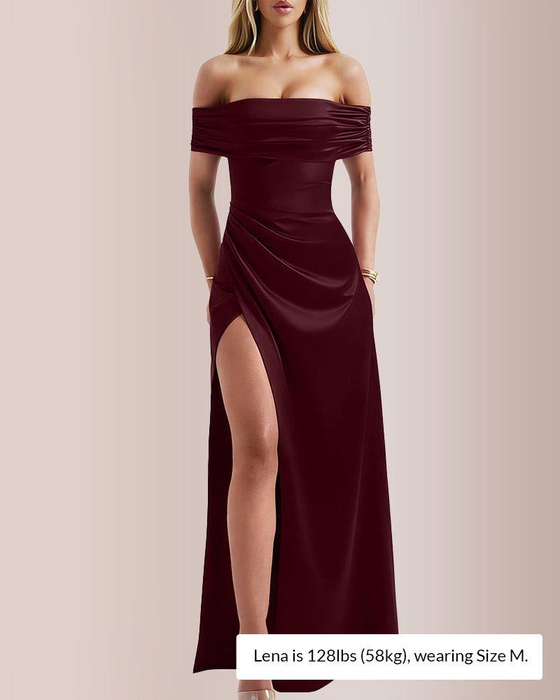 Off Shoulder High Split Bodycon Maxi Dress Curvvvy-US