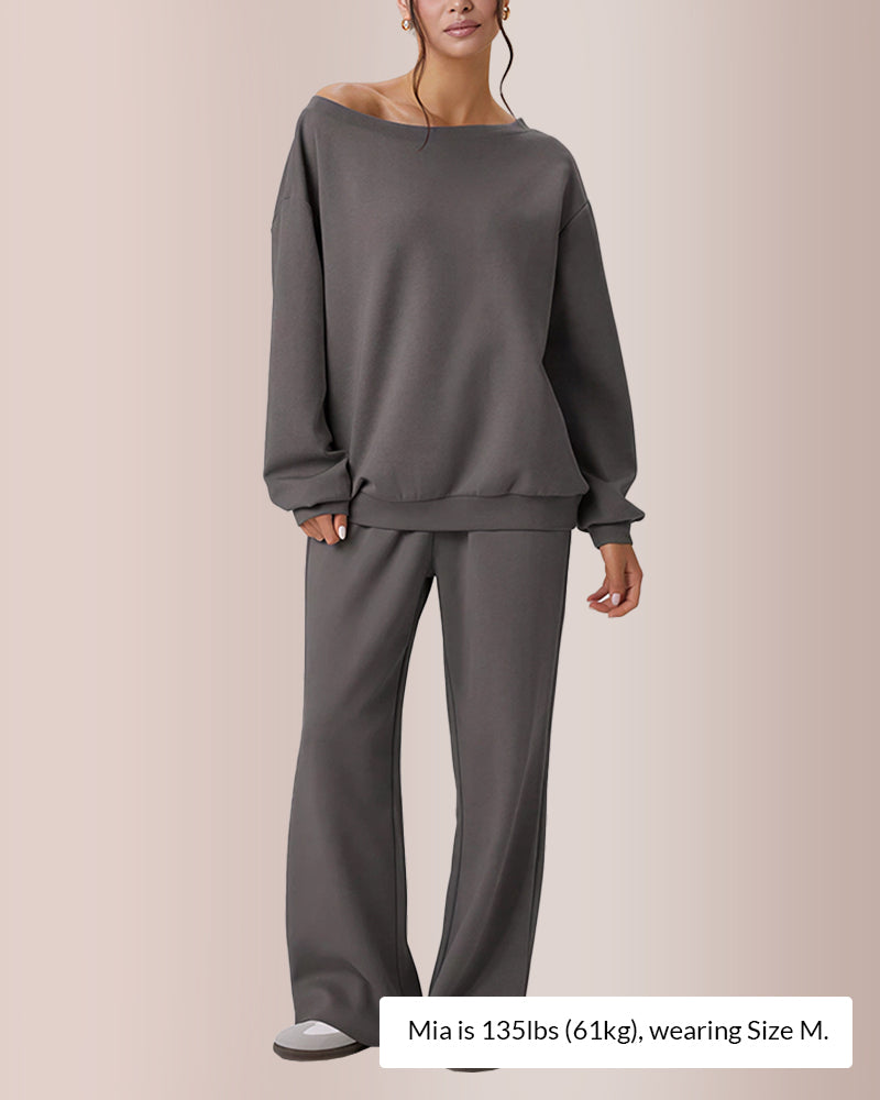 Curvvvy® Women’s Sloping Shoulder Top & Wide-Leg Co-ord Set