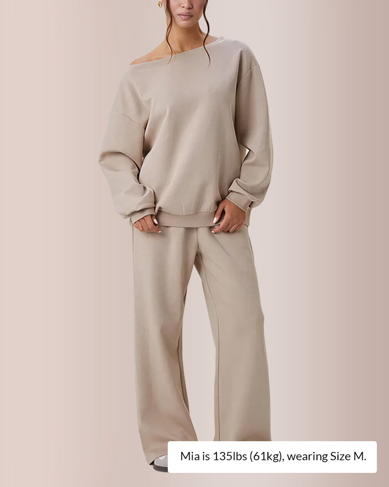 Curvvvy® Women’s Sloping Shoulder Top & Wide-Leg Co-ord Set