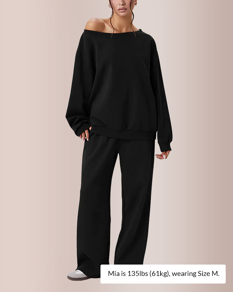 Curvvvy® Women’s Sloping Shoulder Top & Wide-Leg Co-ord Set