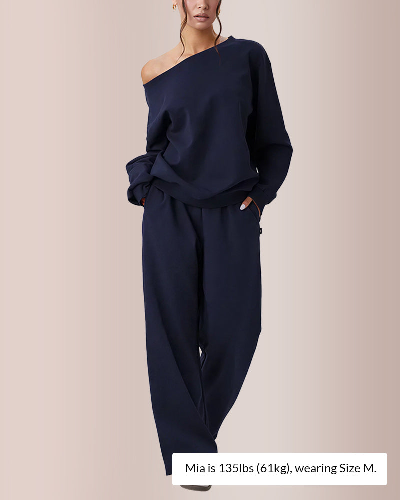 Curvvvy® Women’s Sloping Shoulder Top & Wide-Leg Co-ord Set