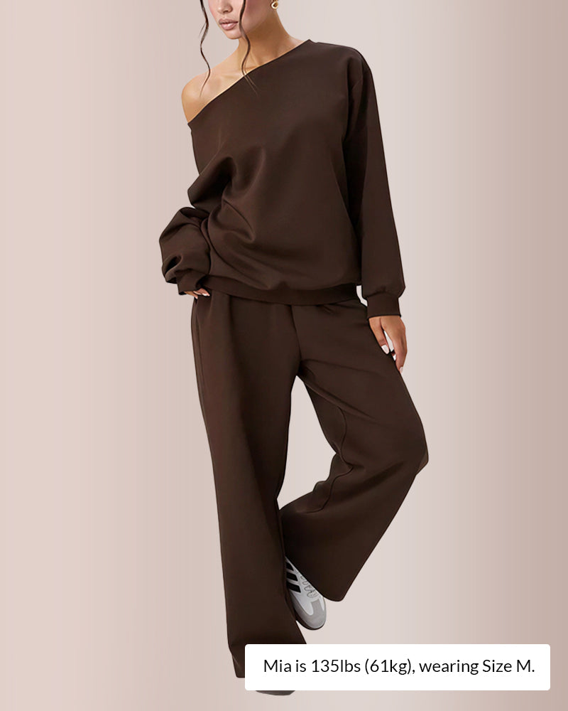 Curvvvy® Women’s Sloping Shoulder Top & Wide-Leg Co-ord Set