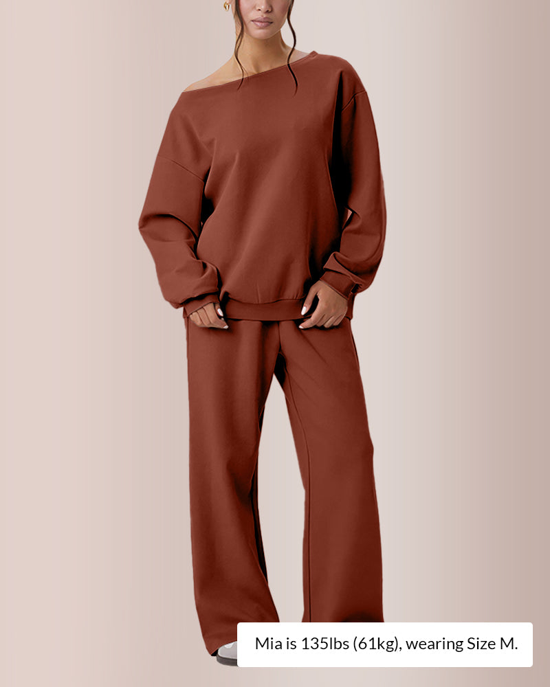 Curvvvy® Women’s Sloping Shoulder Top & Wide-Leg Co-ord Set