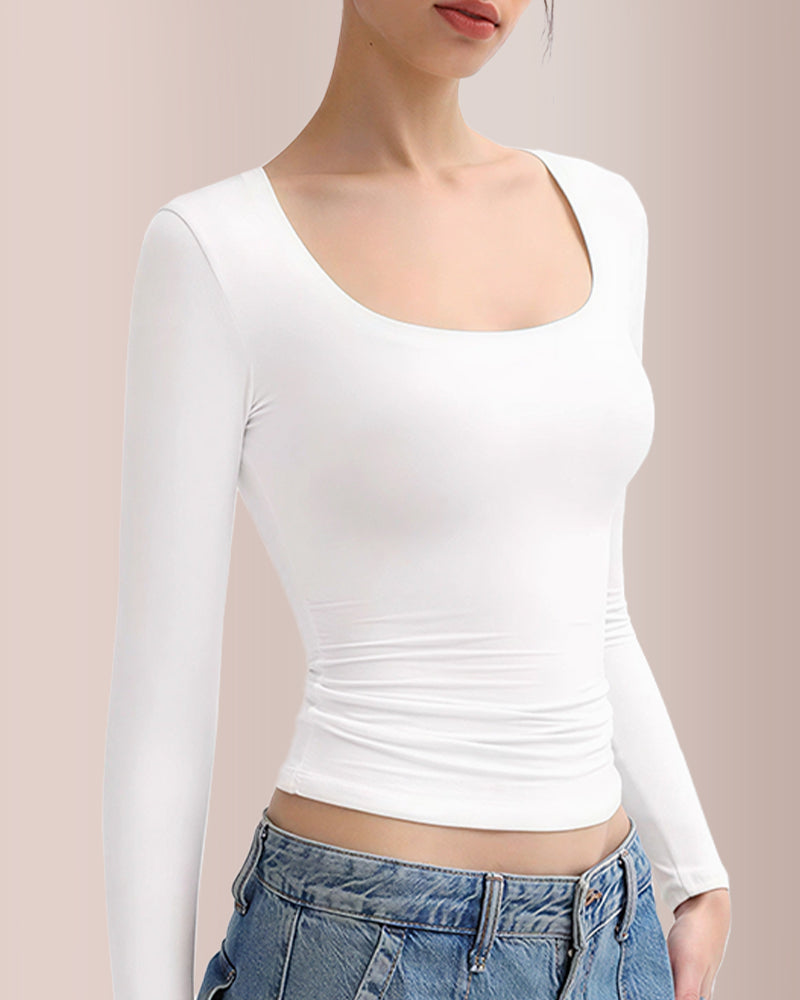 Curvvvy® Women’s Scoop Neck Double-Layer Long Sleeve Slim Top