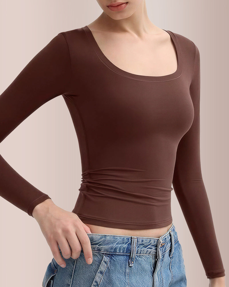 Curvvvy® Women’s Scoop Neck Double-Layer Long Sleeve Slim Top