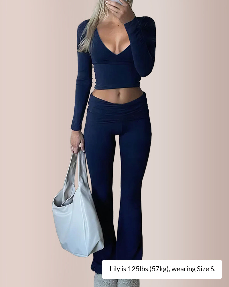 Curvvvy® Slim-Fit V-Neck Crop Top & Pants Set