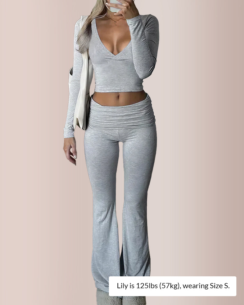 Curvvvy® Slim-Fit V-Neck Crop Top & Pants Set