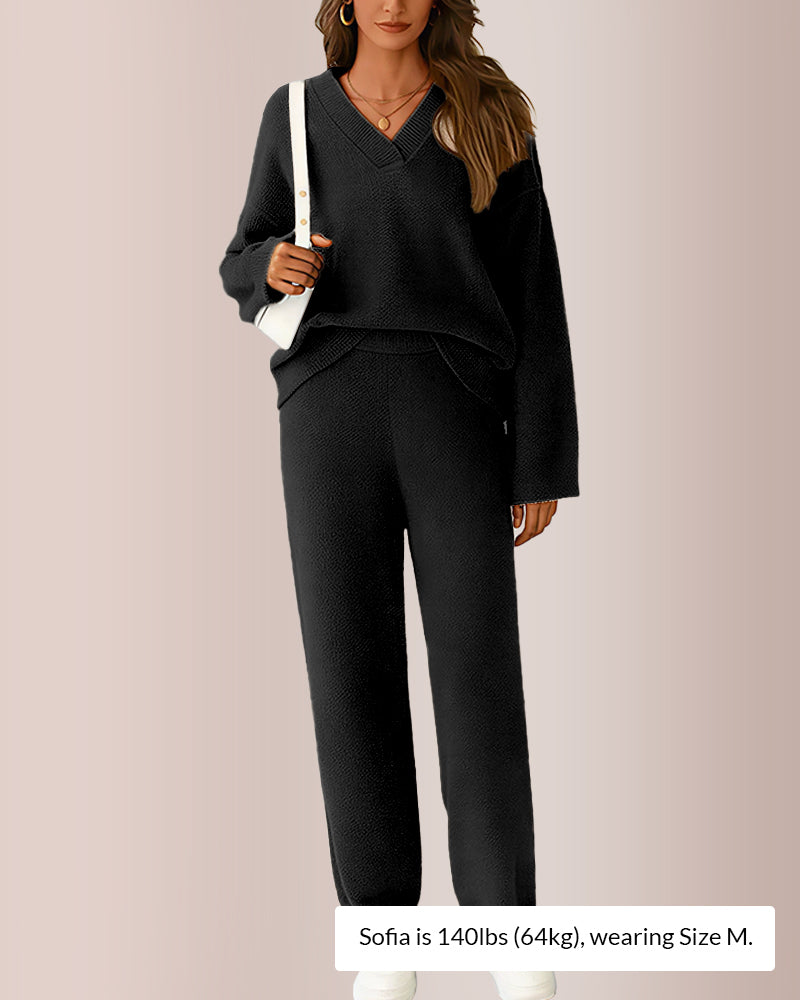 Curvvvy® Women’s V-Neck Top & Wide-Leg Lounge Set