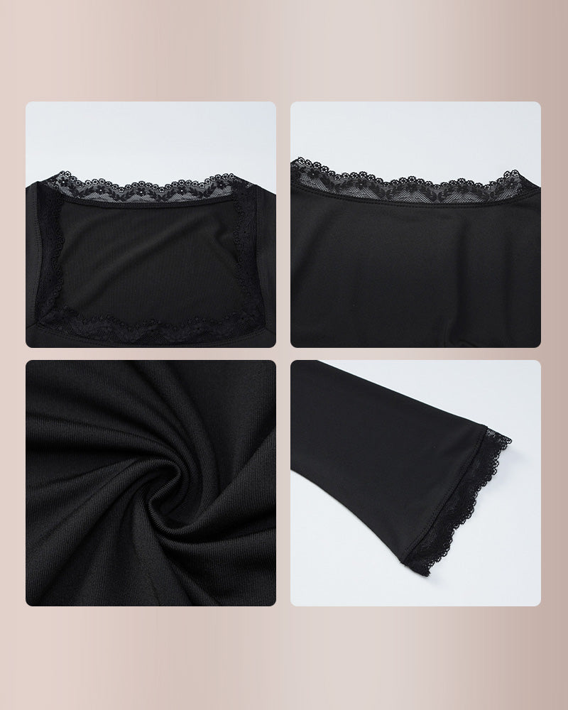 Curvvvy®Y2K Lace Trim Square Neck Fitted Top