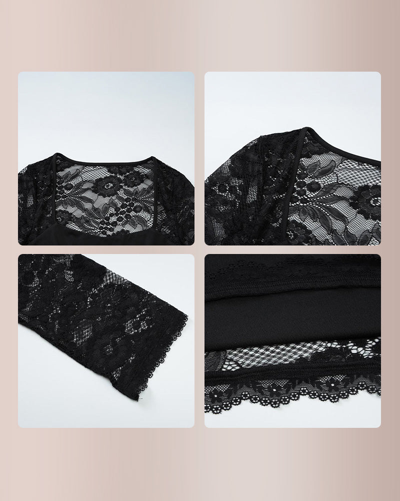 Curvvvy®Sheer Lace Floral Long Sleeve Top