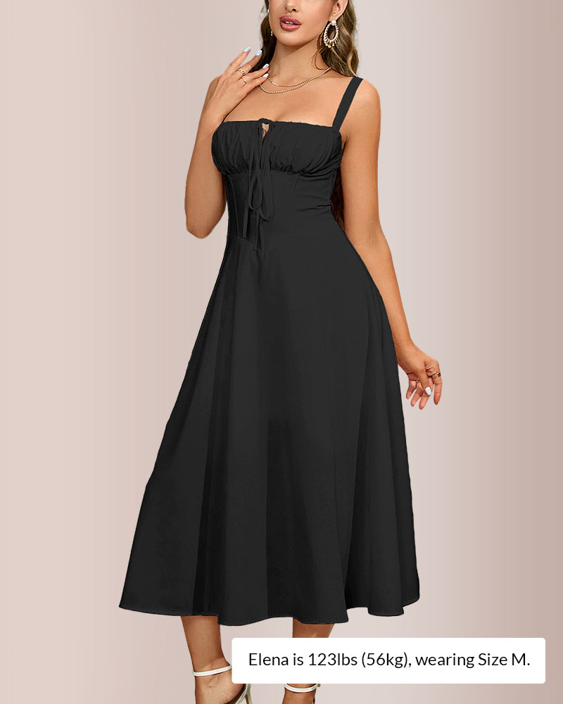 Curvvvy® Structured Bust Ruched Tie-Front High Slit Midi Dress