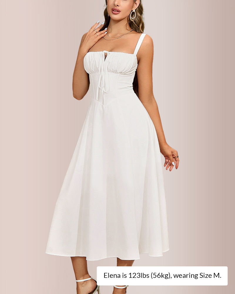 Curvvvy® Structured Bust Ruched Tie-Front High Slit Midi Dress