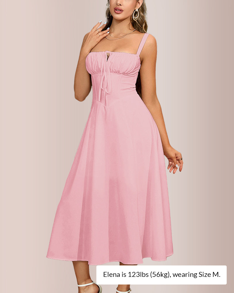 Curvvvy® Structured Bust Ruched Tie-Front High Slit Midi Dress