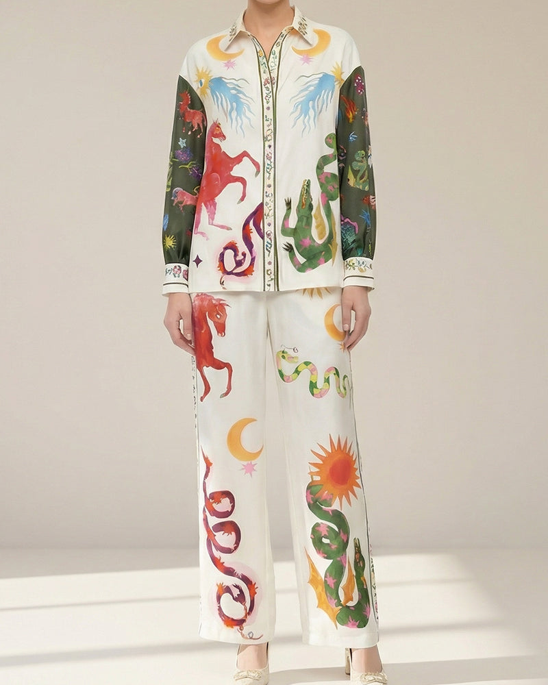 Curvvvy® Artistic Graffiti Oversized Shirt & Wide-Leg Pant Set