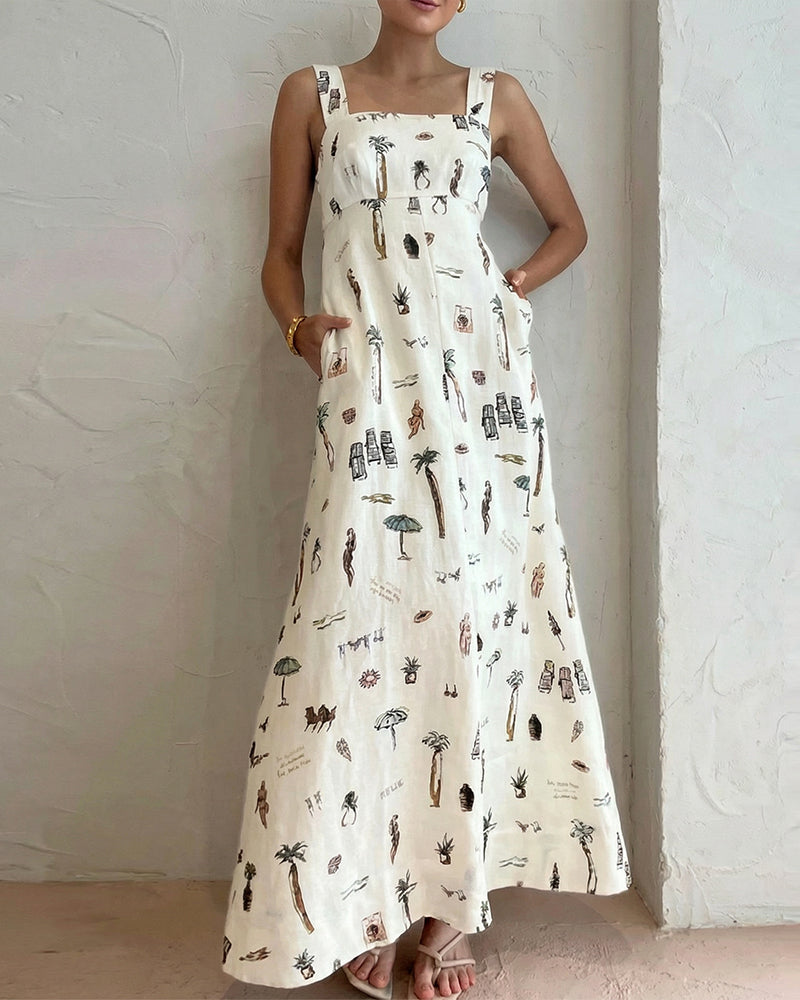 Curvvvy® Botanical Print Tie-Strap Open Back Maxi Dress