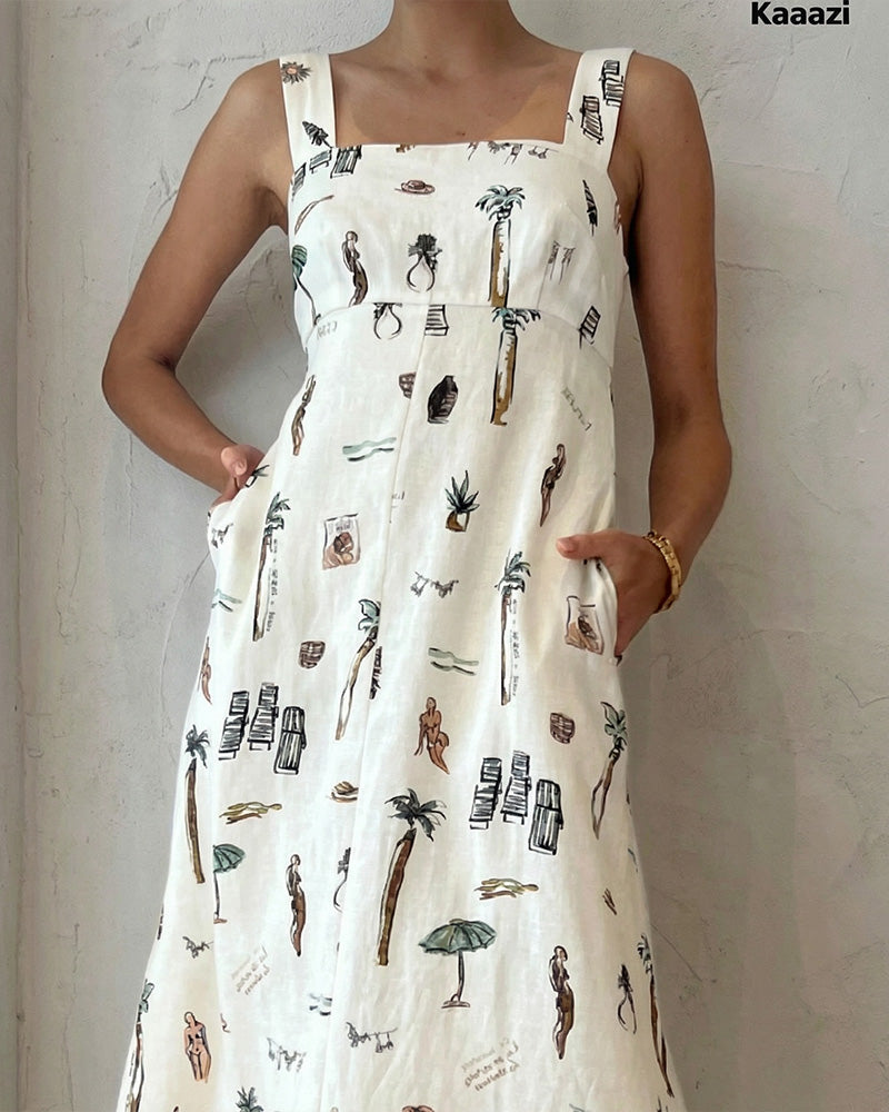 Curvvvy® Botanical Print Tie-Strap Open Back Maxi Dress