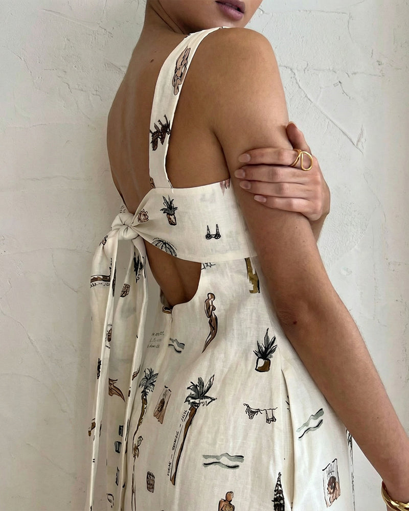 Curvvvy® Botanical Print Tie-Strap Open Back Maxi Dress