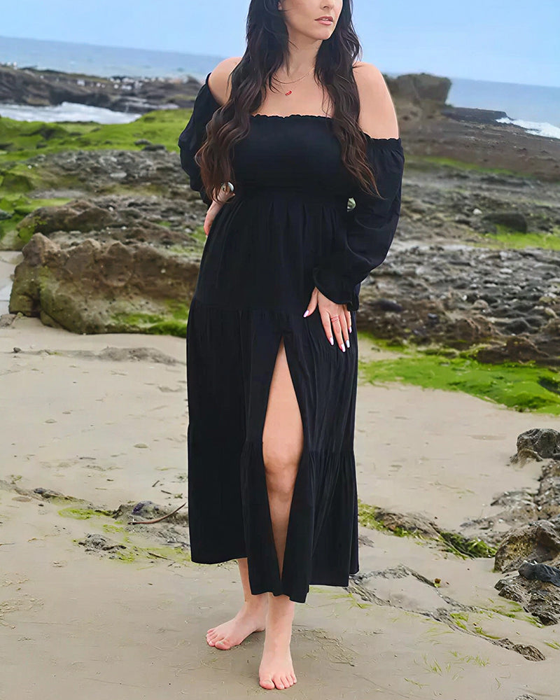 Curvvvy® Boho Off-Shoulder Smocked Maxi Dress