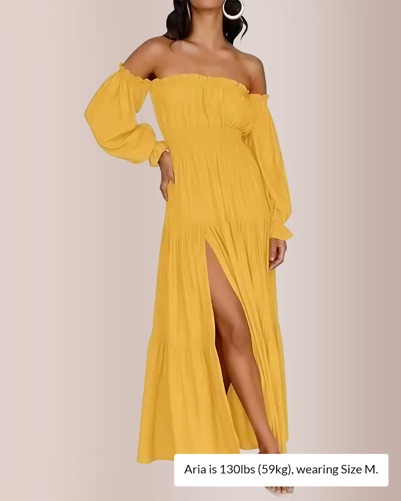 Curvvvy® Boho Off-Shoulder Smocked Maxi Dress