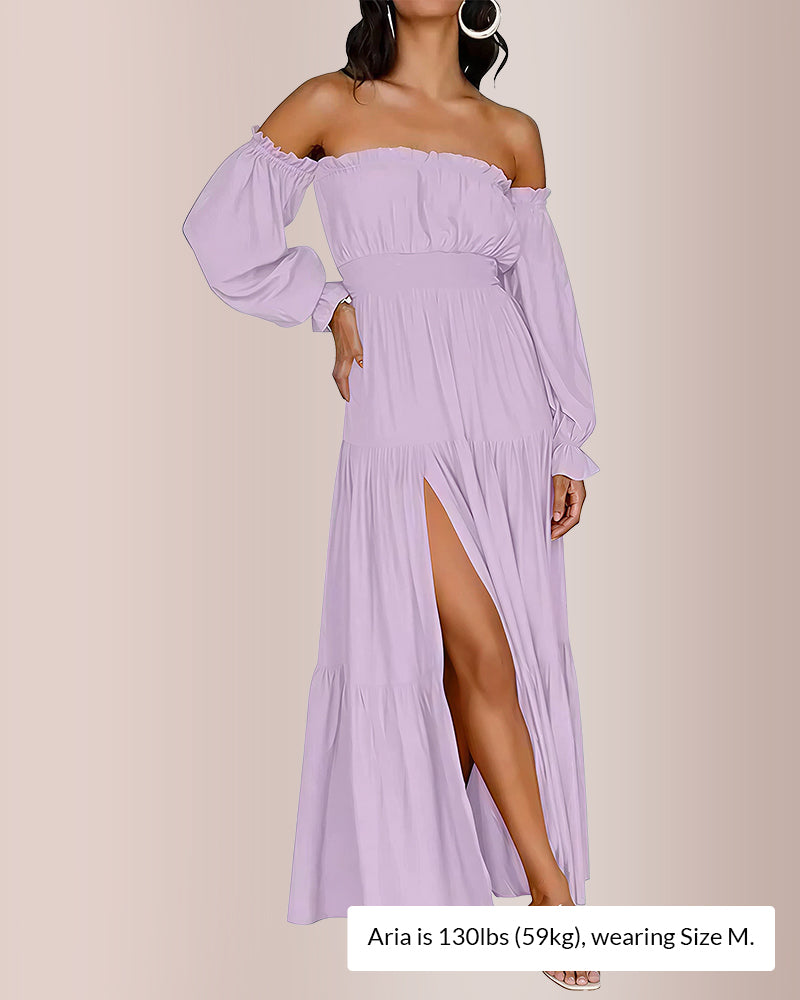 Curvvvy® Boho Off-Shoulder Smocked Maxi Dress