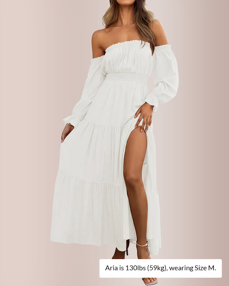Curvvvy® Boho Off-Shoulder Smocked Maxi Dress
