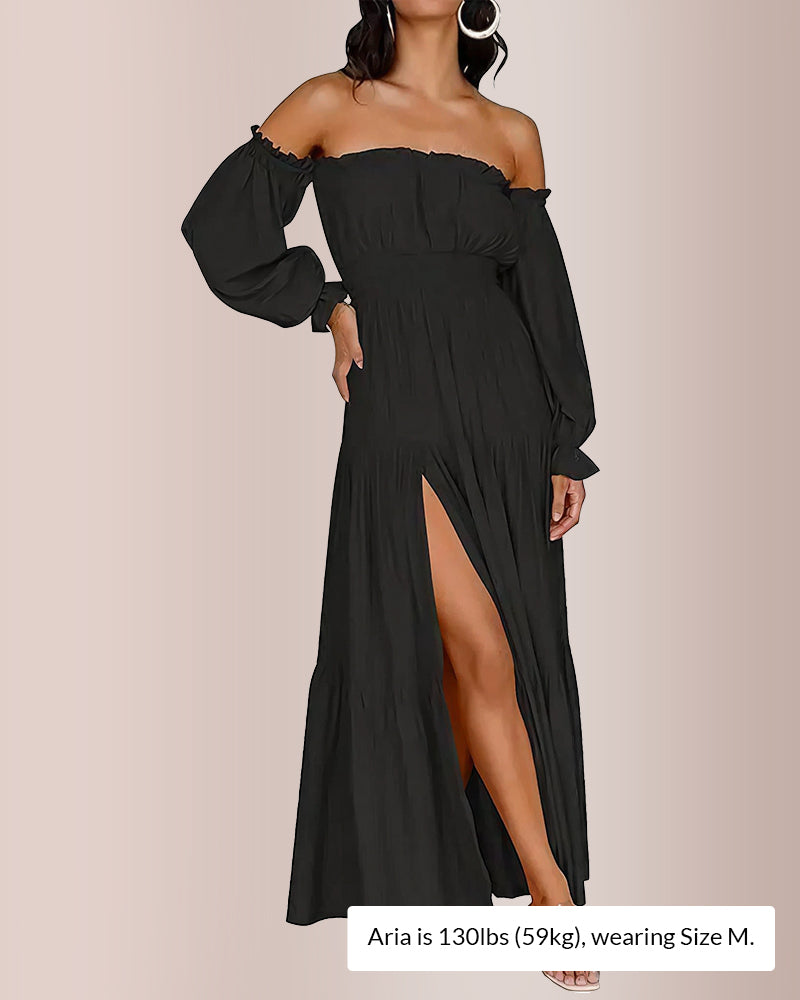 Curvvvy® Boho Off-Shoulder Smocked Maxi Dress