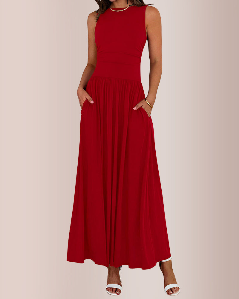 Curvvvy® Sleeveless Ruched High-Waist Maxi Dress