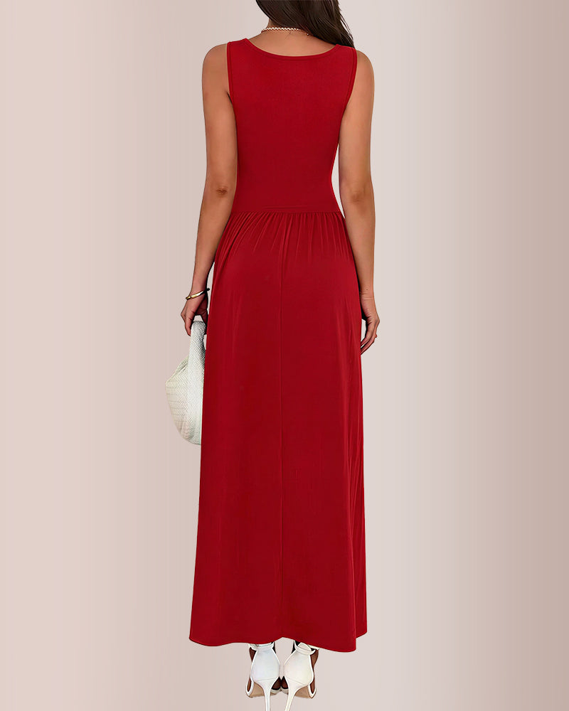 Curvvvy® Sleeveless Ruched High-Waist Maxi Dress