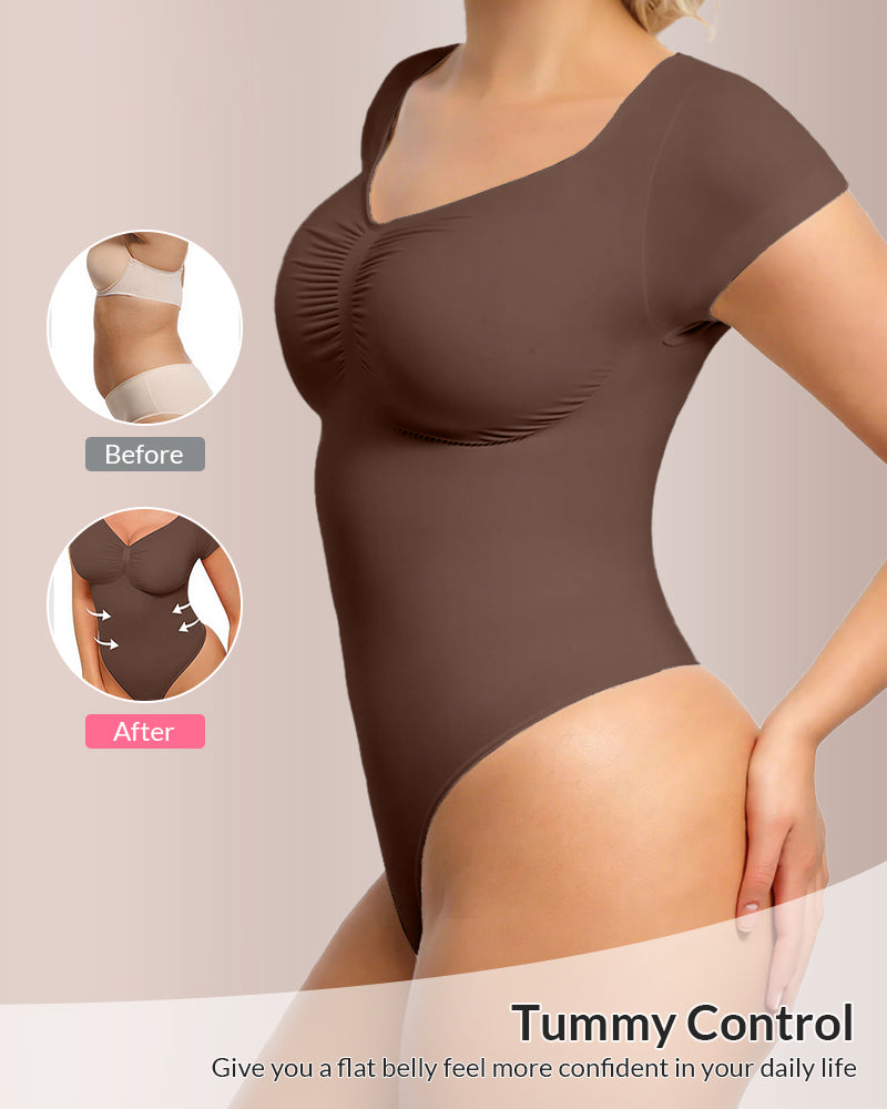 Curvvvy® Seamless Short Sleeve Thong Bodysuit
