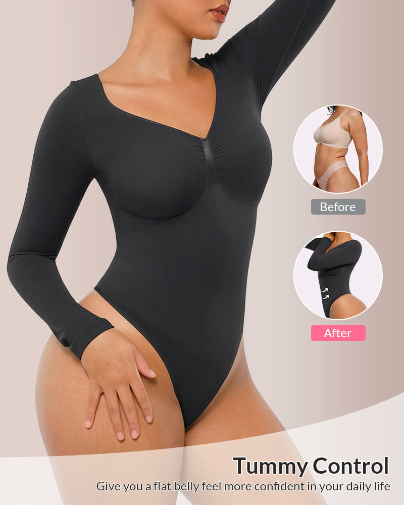 Curvvvy® Seamless Long Sleeve Shaping Thong Bodysuit