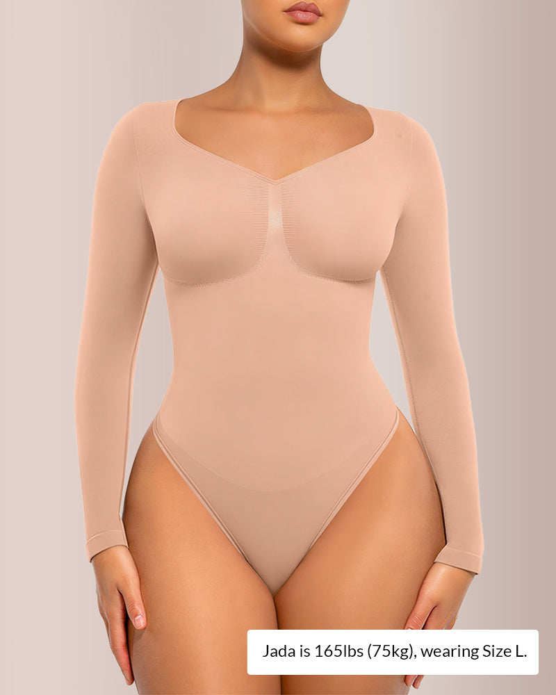 Curvvvy® Seamless Long Sleeve Shaping Thong Bodysuit