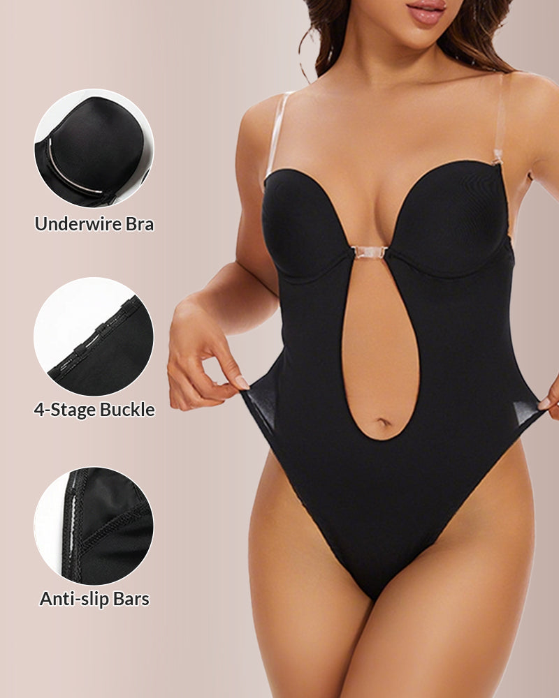 Curvvvy® U-Plunge Backless Shapewear Bodysuit