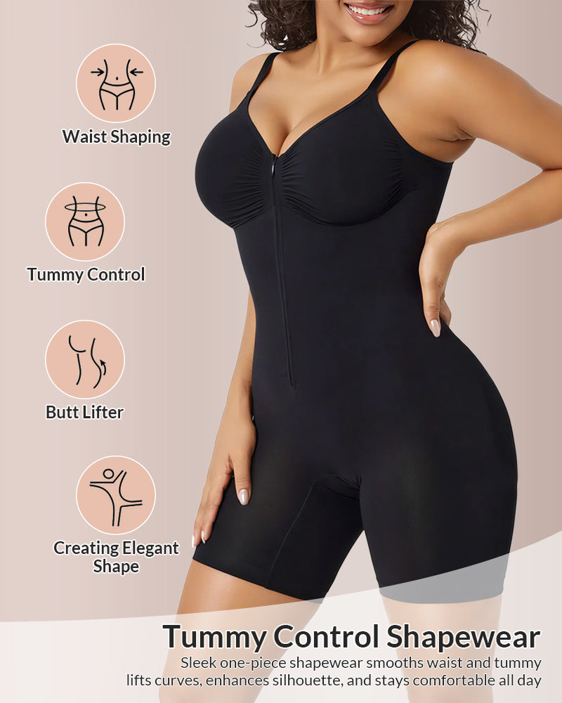 Curvvvy® Zip-Up Tummy Control Shapewear Bodysuit