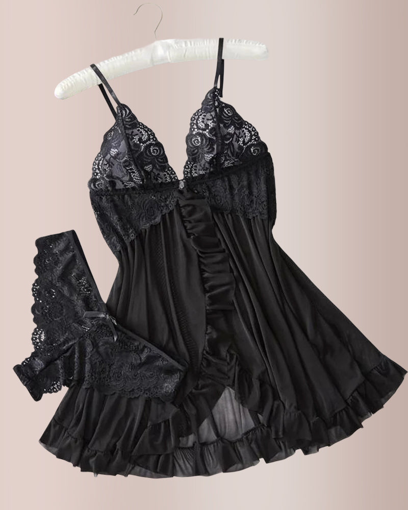 Curvvvy® BlossomLace – Lace Mesh See-Through Nightgown Set curvvvy