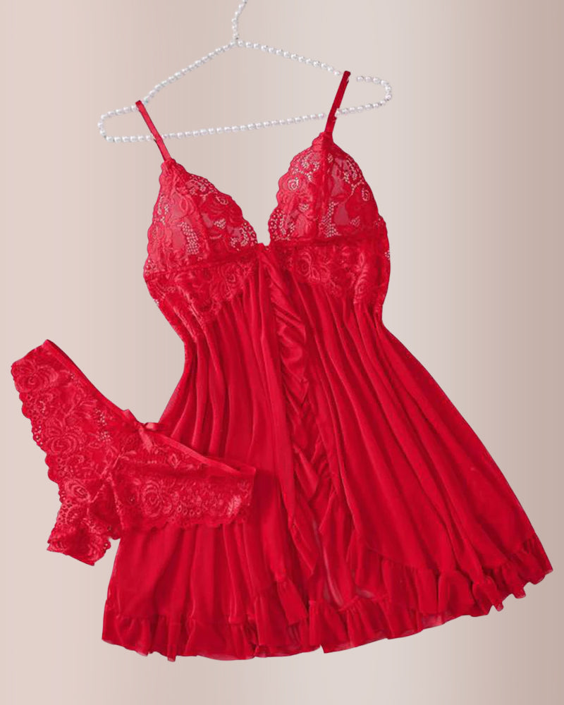 Curvvvy® BlossomLace – Lace Mesh See-Through Nightgown Set curvvvy