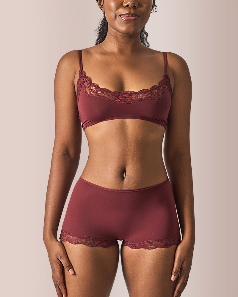 Curvvvy® Women's Lace Trim Wirefree Lightweight Underwear Set