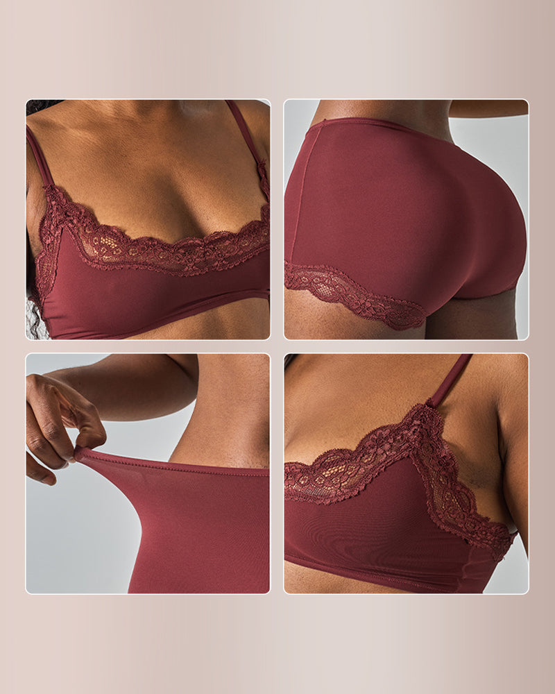 Curvvvy® Women's Lace Trim Wirefree Lightweight Underwear Set