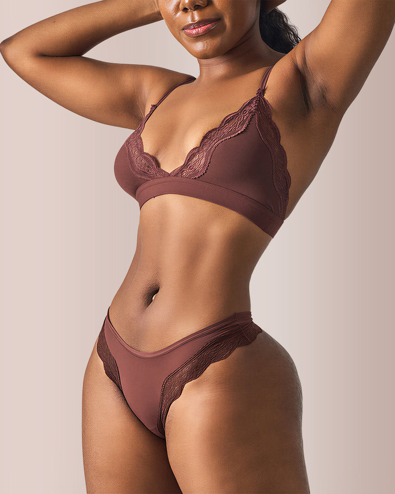 Curvvvy® Women's Lace Trim Wirefree Lightweight Underwear Set