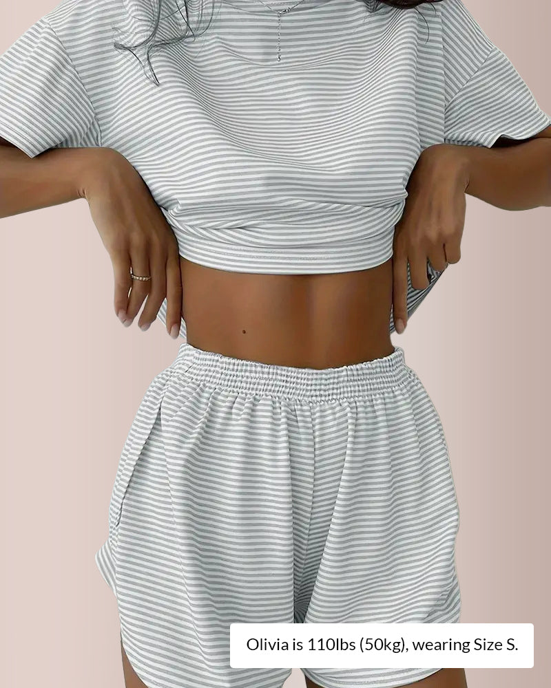Curvvvy® Striped Tee & Split Shorts PJ Set