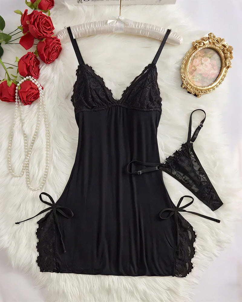 Curvvvy® Lace Trim Cami Nightdress & Thong Set