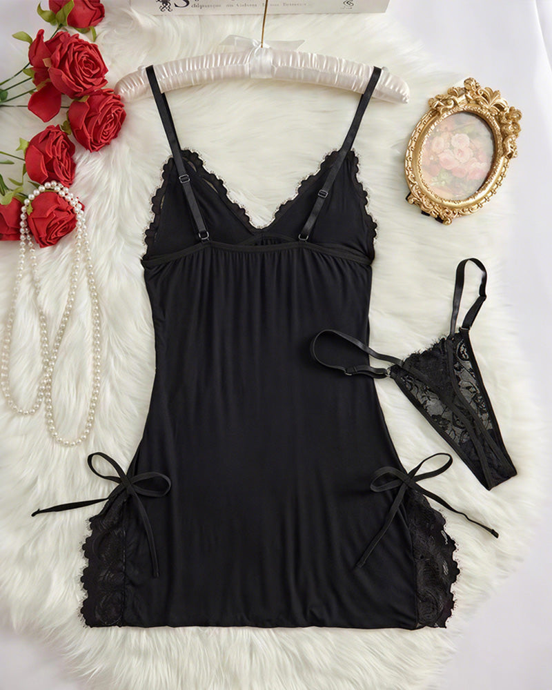 Curvvvy® Lace Trim Cami Nightdress & Thong Set